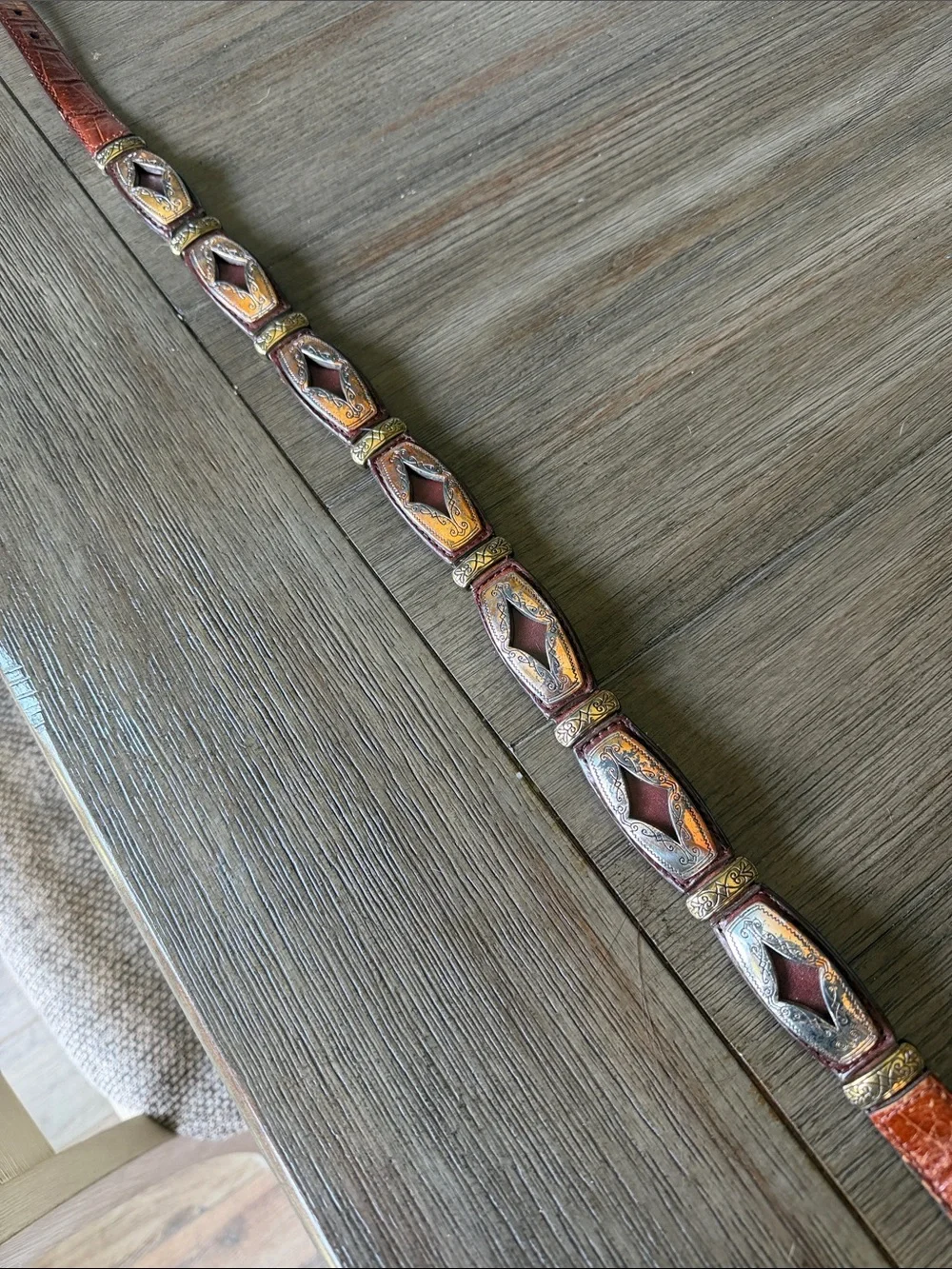 Brighton Cognac Brown Leather Belt with Gold Buckle and Silver Accents